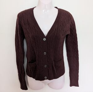 Cashmere Knit Cardigan Sweater Maroon Small